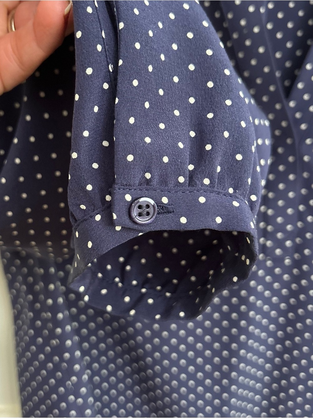 Joie Polka Dot Silk Blouse Navy Blue White V-Neck Long Sleeve Size Small - Picture 7 of 10